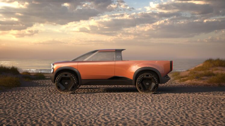 Nissan Elektrikli Pickup f&uuml;t&uuml;ristik konsept yandan g&ouml;r&uuml;n&uuml;m